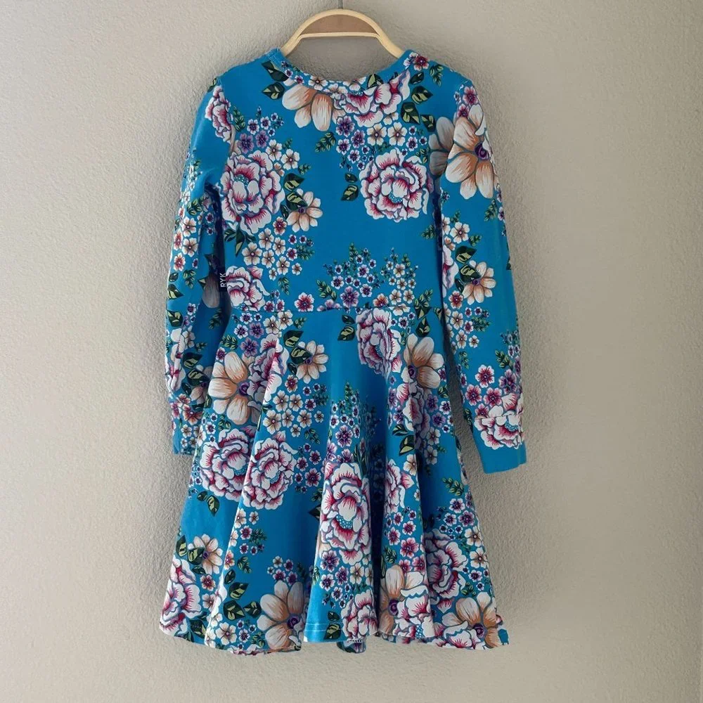 Rock Your Kid Dress Blue Floral Waisted Pocket Short Sleeve Fit &‎ Flare Girl 3